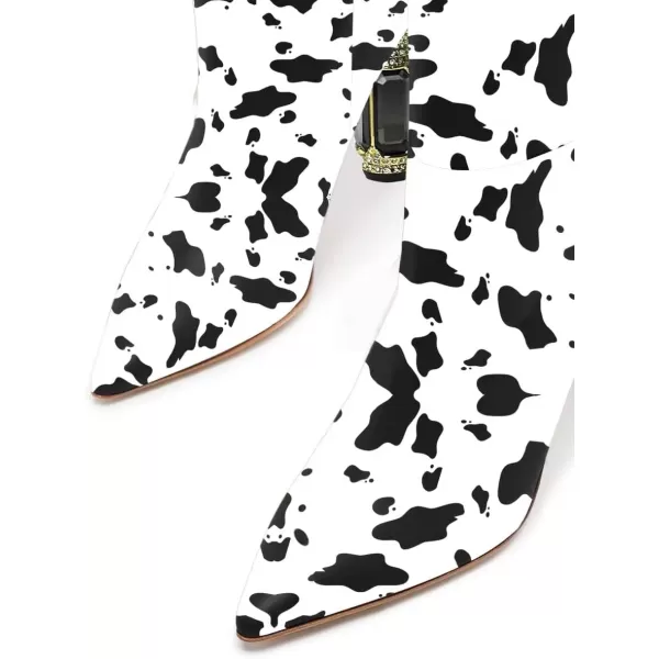 imageFSJ Women Trendy Studded Knee High Stretch Long Boots Pointed Toe Crystal Block Chunky Heel Comfort Winter Warm Faux Suede Pull On Shoes Size 415 USCow