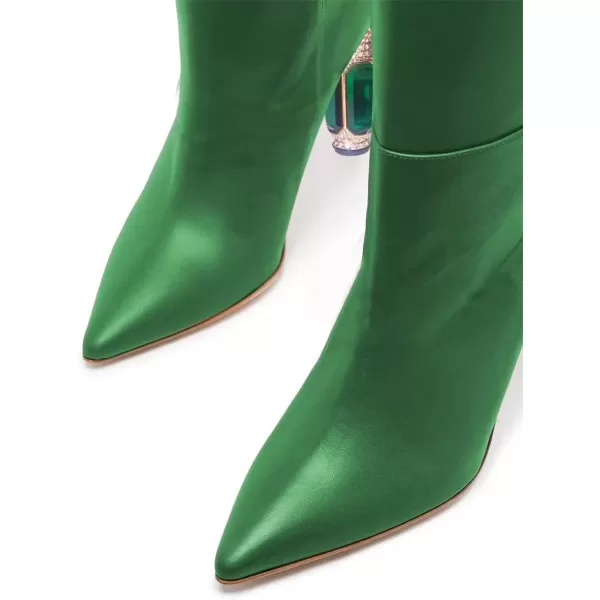 imageFSJ Women Trendy Studded Knee High Stretch Long Boots Pointed Toe Crystal Block Chunky Heel Comfort Winter Warm Faux Suede Pull On Shoes Size 415 USGreen Matte Leather