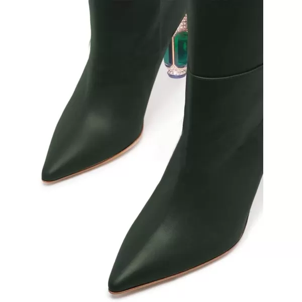 imageFSJ Women Trendy Studded Knee High Stretch Long Boots Pointed Toe Crystal Block Chunky Heel Comfort Winter Warm Faux Suede Pull On Shoes Size 415 USGreen