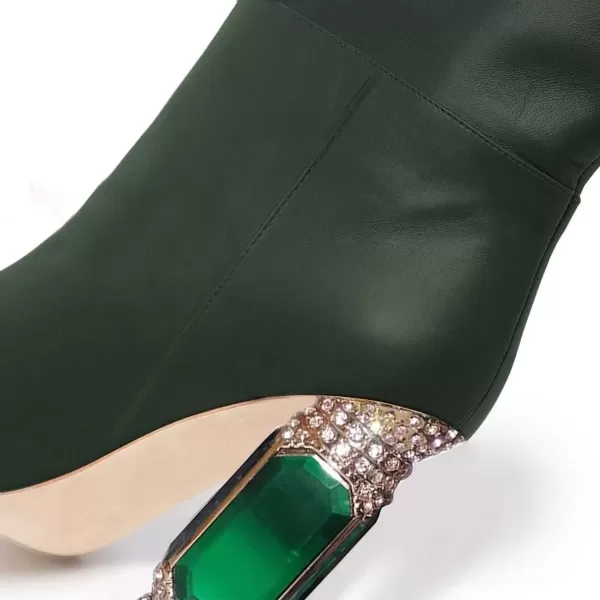 imageFSJ Women Trendy Studded Knee High Stretch Long Boots Pointed Toe Crystal Block Chunky Heel Comfort Winter Warm Faux Suede Pull On Shoes Size 415 USGreen