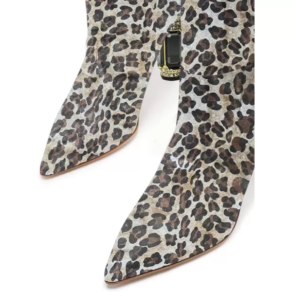 imageFSJ Women Trendy Studded Knee High Stretch Long Boots Pointed Toe Crystal Block Chunky Heel Comfort Winter Warm Faux Suede Pull On Shoes Size 415 USLeopard Print