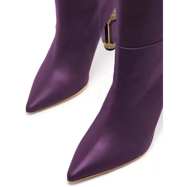 imageFSJ Women Trendy Studded Knee High Stretch Long Boots Pointed Toe Crystal Block Chunky Heel Comfort Winter Warm Faux Suede Pull On Shoes Size 415 USPurple