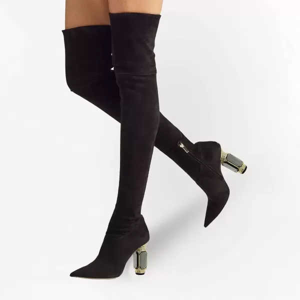imageFSJ Women Winter Over The Knee Boots Crystal Chunky High Heel Stretch Thigh High Fashion Zipper Long Boots Warm Shoes Size 415 USBlack