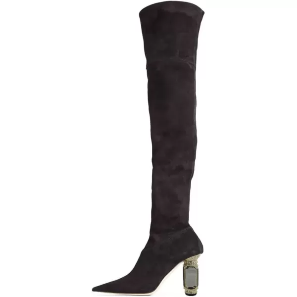 imageFSJ Women Winter Over The Knee Boots Crystal Chunky High Heel Stretch Thigh High Fashion Zipper Long Boots Warm Shoes Size 415 USBlack