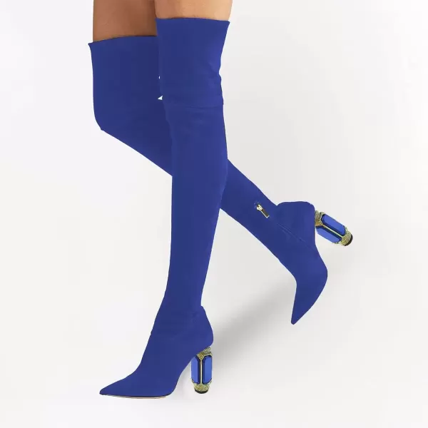 imageFSJ Women Winter Over The Knee Boots Crystal Chunky High Heel Stretch Thigh High Fashion Zipper Long Boots Warm Shoes Size 415 USBlue