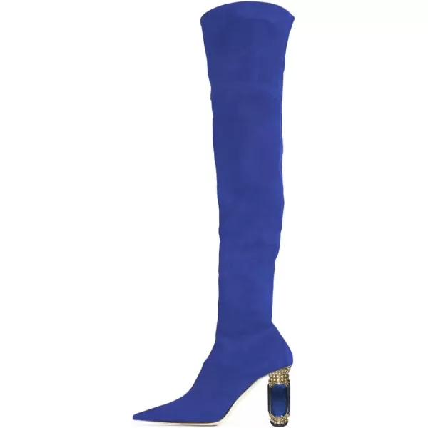 imageFSJ Women Winter Over The Knee Boots Crystal Chunky High Heel Stretch Thigh High Fashion Zipper Long Boots Warm Shoes Size 415 USBlue