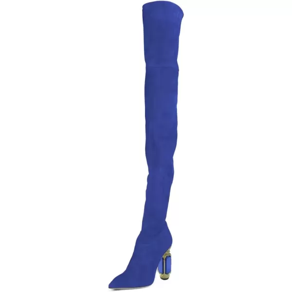 imageFSJ Women Winter Over The Knee Boots Crystal Chunky High Heel Stretch Thigh High Fashion Zipper Long Boots Warm Shoes Size 415 USBlue