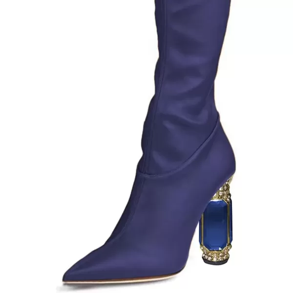 imageFSJ Women Winter Over The Knee Boots Crystal Chunky High Heel Stretch Thigh High Fashion Zipper Long Boots Warm Shoes Size 415 USBlue Pu