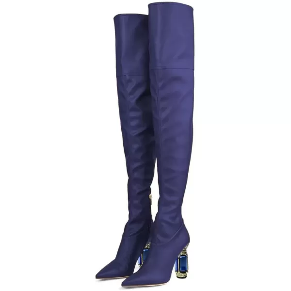 imageFSJ Women Winter Over The Knee Boots Crystal Chunky High Heel Stretch Thigh High Fashion Zipper Long Boots Warm Shoes Size 415 USBlue Pu