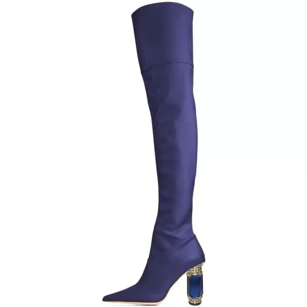 imageFSJ Women Winter Over The Knee Boots Crystal Chunky High Heel Stretch Thigh High Fashion Zipper Long Boots Warm Shoes Size 415 USBlue Pu