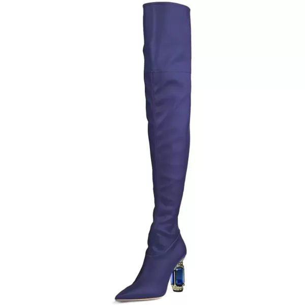 imageFSJ Women Winter Over The Knee Boots Crystal Chunky High Heel Stretch Thigh High Fashion Zipper Long Boots Warm Shoes Size 415 USBlue Pu