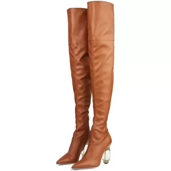imageFSJ Women Winter Over The Knee Boots Crystal Chunky High Heel Stretch Thigh High Fashion Zipper Long Boots Warm Shoes Size 415 USBrown