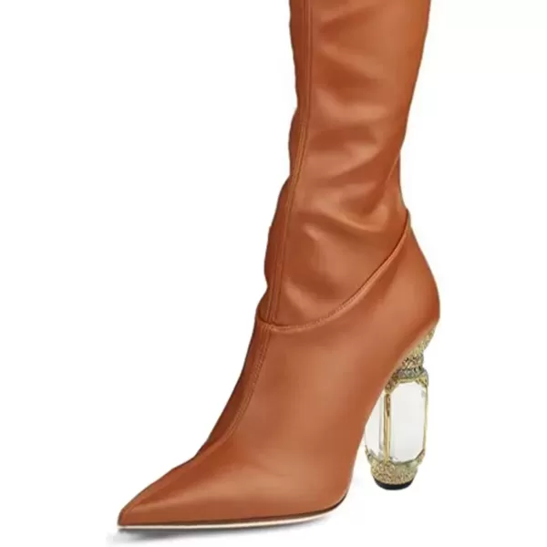 imageFSJ Women Winter Over The Knee Boots Crystal Chunky High Heel Stretch Thigh High Fashion Zipper Long Boots Warm Shoes Size 415 USBrown