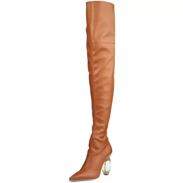 imageFSJ Women Winter Over The Knee Boots Crystal Chunky High Heel Stretch Thigh High Fashion Zipper Long Boots Warm Shoes Size 415 USBrown