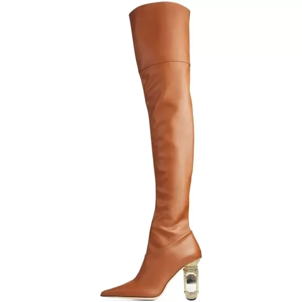 imageFSJ Women Winter Over The Knee Boots Crystal Chunky High Heel Stretch Thigh High Fashion Zipper Long Boots Warm Shoes Size 415 USBrown