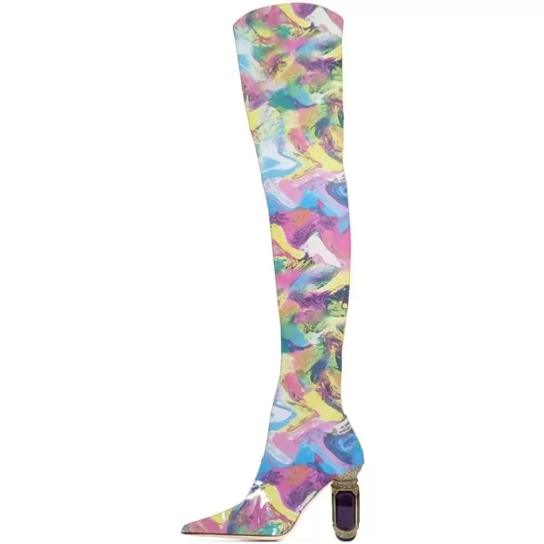 imageFSJ Women Winter Over The Knee Boots Crystal Chunky High Heel Stretch Thigh High Fashion Zipper Long Boots Warm Shoes Size 415 USColorful