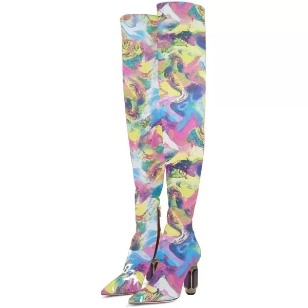 imageFSJ Women Winter Over The Knee Boots Crystal Chunky High Heel Stretch Thigh High Fashion Zipper Long Boots Warm Shoes Size 415 USColorful