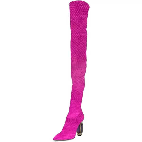 imageFSJ Women Winter Over The Knee Boots Crystal Chunky High Heel Stretch Thigh High Fashion Zipper Long Boots Warm Shoes Size 415 USCrocodile Fuchsia