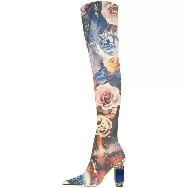 imageFSJ Women Winter Over The Knee Boots Crystal Chunky High Heel Stretch Thigh High Fashion Zipper Long Boots Warm Shoes Size 415 USFlower