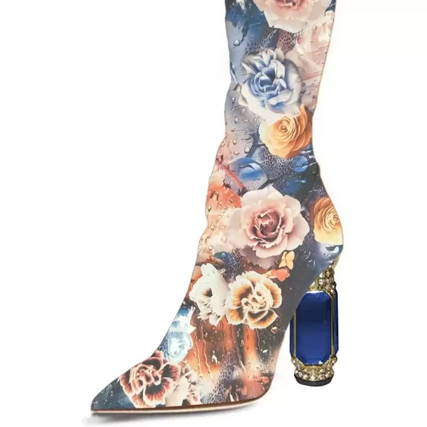 imageFSJ Women Winter Over The Knee Boots Crystal Chunky High Heel Stretch Thigh High Fashion Zipper Long Boots Warm Shoes Size 415 USFlower