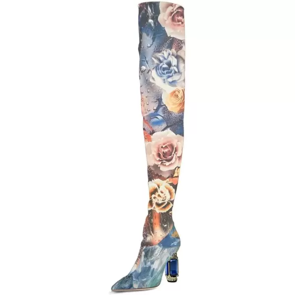 imageFSJ Women Winter Over The Knee Boots Crystal Chunky High Heel Stretch Thigh High Fashion Zipper Long Boots Warm Shoes Size 415 USFlower