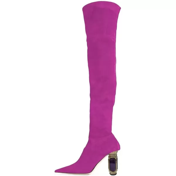 imageFSJ Women Winter Over The Knee Boots Crystal Chunky High Heel Stretch Thigh High Fashion Zipper Long Boots Warm Shoes Size 415 USFuchsia