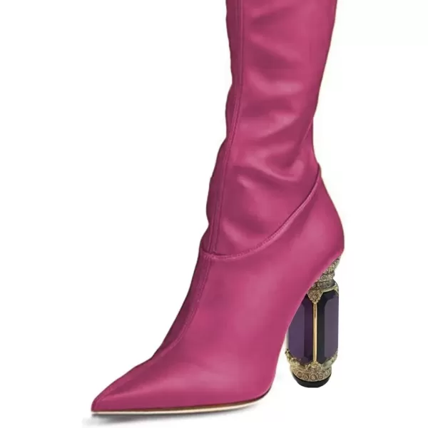 imageFSJ Women Winter Over The Knee Boots Crystal Chunky High Heel Stretch Thigh High Fashion Zipper Long Boots Warm Shoes Size 415 USFuchsia Pu