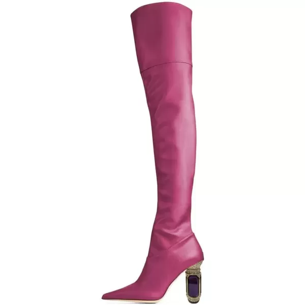 imageFSJ Women Winter Over The Knee Boots Crystal Chunky High Heel Stretch Thigh High Fashion Zipper Long Boots Warm Shoes Size 415 USFuchsia Pu
