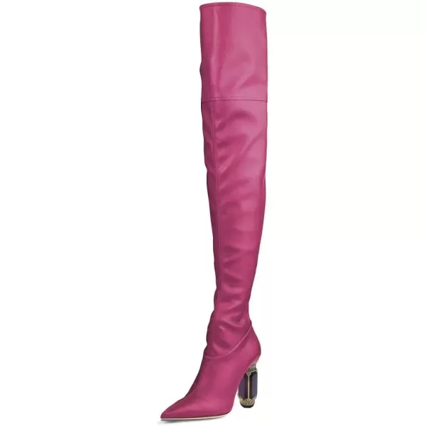 imageFSJ Women Winter Over The Knee Boots Crystal Chunky High Heel Stretch Thigh High Fashion Zipper Long Boots Warm Shoes Size 415 USFuchsia Pu