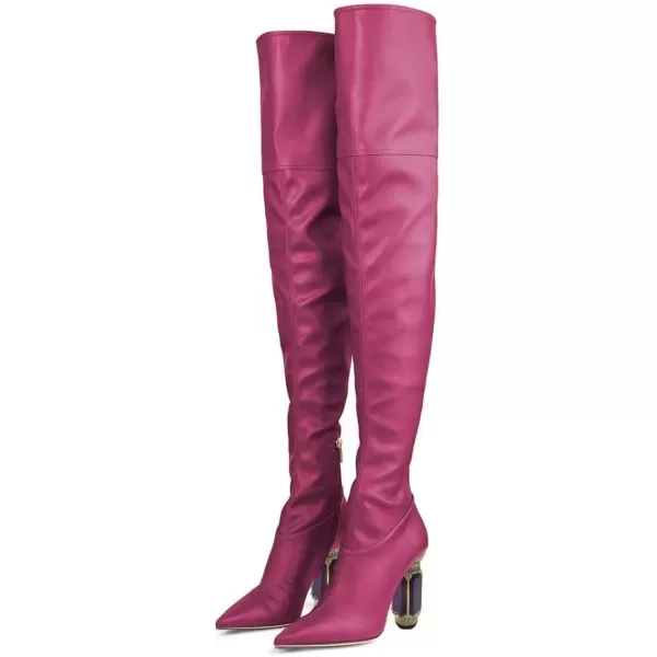 imageFSJ Women Winter Over The Knee Boots Crystal Chunky High Heel Stretch Thigh High Fashion Zipper Long Boots Warm Shoes Size 415 USFuchsia Pu