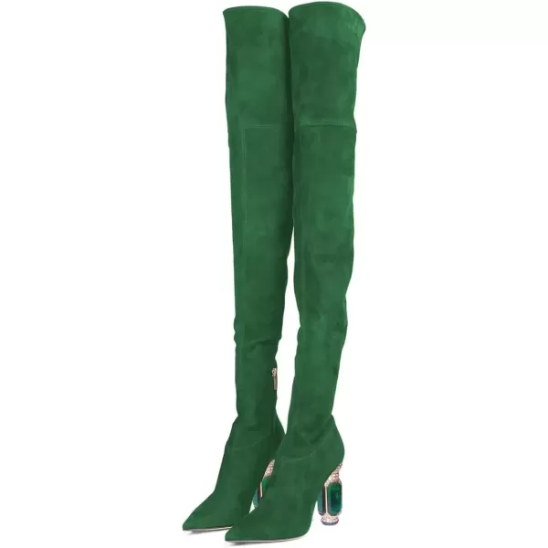 imageFSJ Women Winter Over The Knee Boots Crystal Chunky High Heel Stretch Thigh High Fashion Zipper Long Boots Warm Shoes Size 415 USGreen