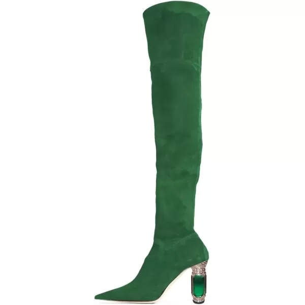 imageFSJ Women Winter Over The Knee Boots Crystal Chunky High Heel Stretch Thigh High Fashion Zipper Long Boots Warm Shoes Size 415 USGreen