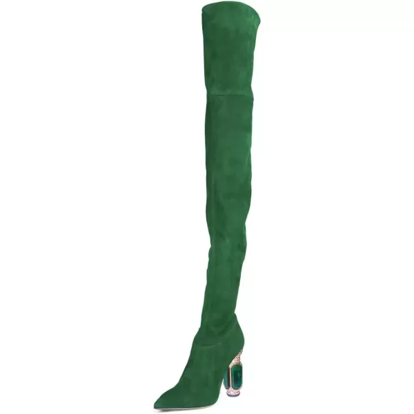 imageFSJ Women Winter Over The Knee Boots Crystal Chunky High Heel Stretch Thigh High Fashion Zipper Long Boots Warm Shoes Size 415 USGreen