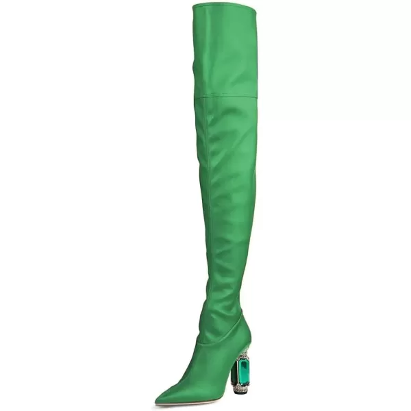 imageFSJ Women Winter Over The Knee Boots Crystal Chunky High Heel Stretch Thigh High Fashion Zipper Long Boots Warm Shoes Size 415 USGreen Pu