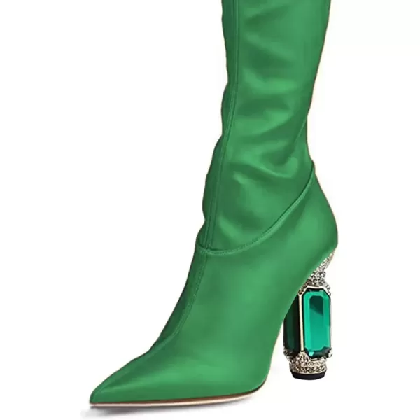 imageFSJ Women Winter Over The Knee Boots Crystal Chunky High Heel Stretch Thigh High Fashion Zipper Long Boots Warm Shoes Size 415 USGreen Pu