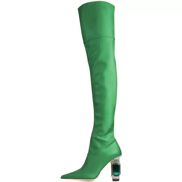 imageFSJ Women Winter Over The Knee Boots Crystal Chunky High Heel Stretch Thigh High Fashion Zipper Long Boots Warm Shoes Size 415 USGreen Pu