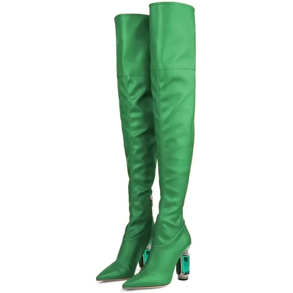 imageFSJ Women Winter Over The Knee Boots Crystal Chunky High Heel Stretch Thigh High Fashion Zipper Long Boots Warm Shoes Size 415 USGreen Pu