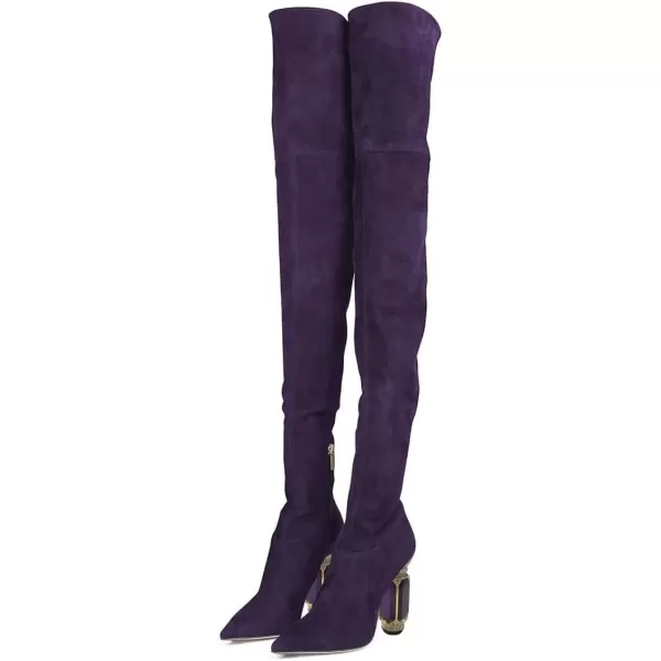 imageFSJ Women Winter Over The Knee Boots Crystal Chunky High Heel Stretch Thigh High Fashion Zipper Long Boots Warm Shoes Size 415 USIndigo