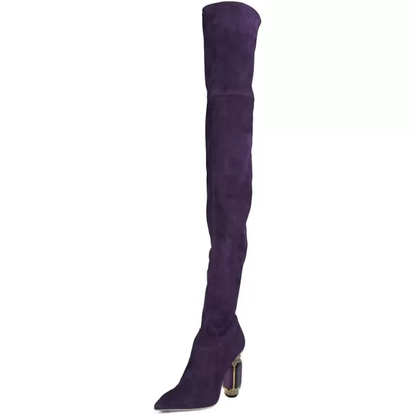 imageFSJ Women Winter Over The Knee Boots Crystal Chunky High Heel Stretch Thigh High Fashion Zipper Long Boots Warm Shoes Size 415 USIndigo