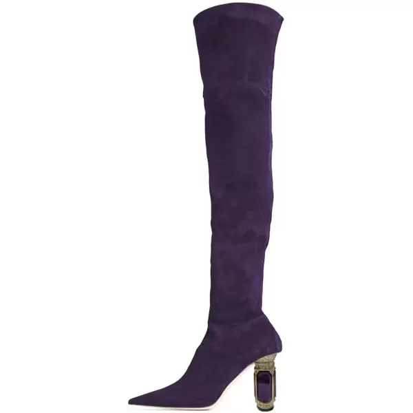 imageFSJ Women Winter Over The Knee Boots Crystal Chunky High Heel Stretch Thigh High Fashion Zipper Long Boots Warm Shoes Size 415 USIndigo