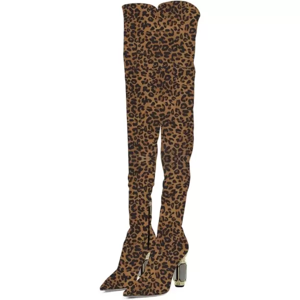 imageFSJ Women Winter Over The Knee Boots Crystal Chunky High Heel Stretch Thigh High Fashion Zipper Long Boots Warm Shoes Size 415 USLeopard