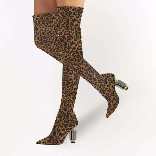 imageFSJ Women Winter Over The Knee Boots Crystal Chunky High Heel Stretch Thigh High Fashion Zipper Long Boots Warm Shoes Size 415 USLeopard