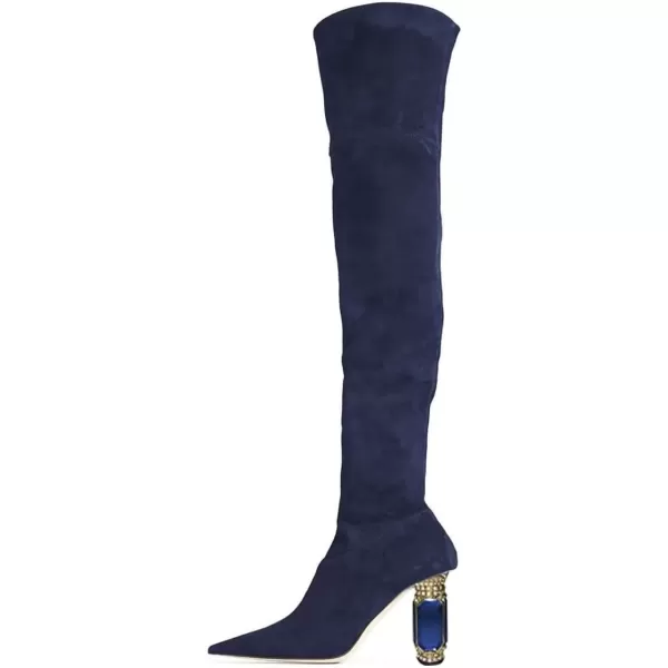 imageFSJ Women Winter Over The Knee Boots Crystal Chunky High Heel Stretch Thigh High Fashion Zipper Long Boots Warm Shoes Size 415 USNavy