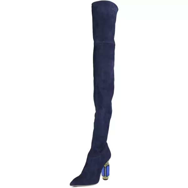 imageFSJ Women Winter Over The Knee Boots Crystal Chunky High Heel Stretch Thigh High Fashion Zipper Long Boots Warm Shoes Size 415 USNavy