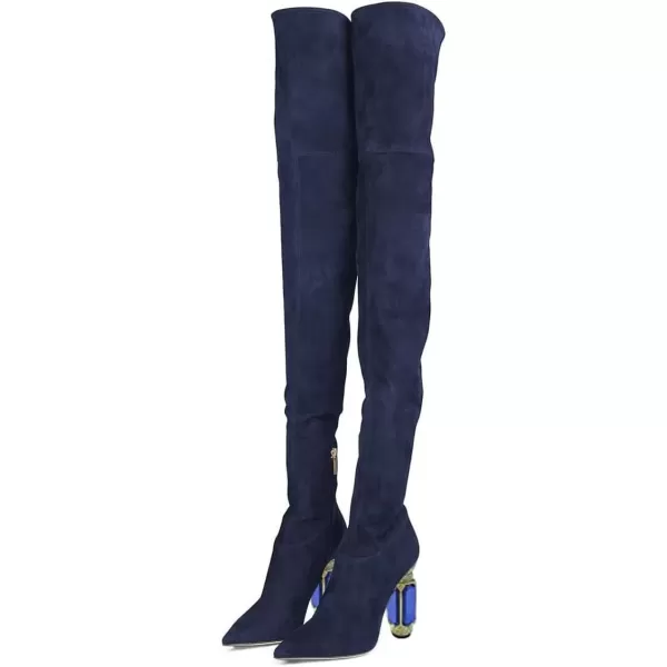 imageFSJ Women Winter Over The Knee Boots Crystal Chunky High Heel Stretch Thigh High Fashion Zipper Long Boots Warm Shoes Size 415 USNavy