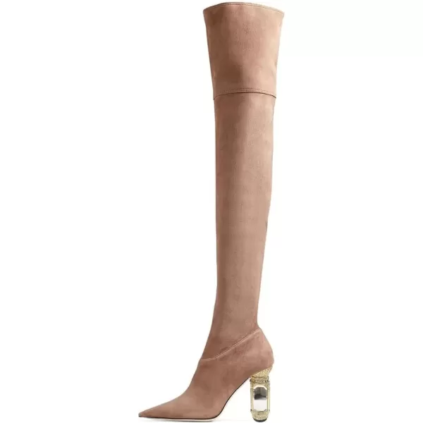 imageFSJ Women Winter Over The Knee Boots Crystal Chunky High Heel Stretch Thigh High Fashion Zipper Long Boots Warm Shoes Size 415 USNude