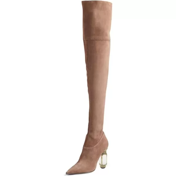 imageFSJ Women Winter Over The Knee Boots Crystal Chunky High Heel Stretch Thigh High Fashion Zipper Long Boots Warm Shoes Size 415 USNude