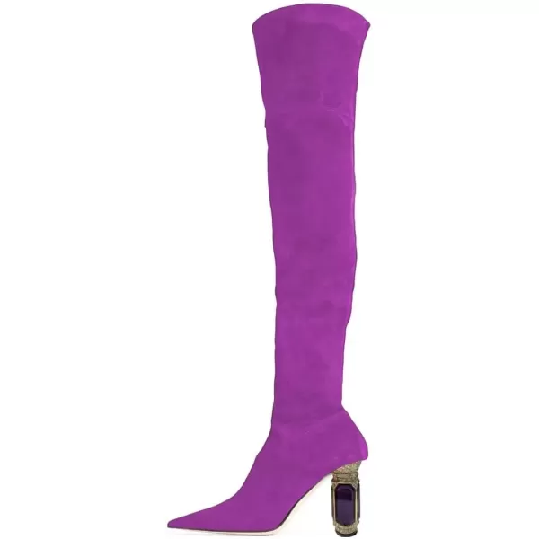 imageFSJ Women Winter Over The Knee Boots Crystal Chunky High Heel Stretch Thigh High Fashion Zipper Long Boots Warm Shoes Size 415 USOrchid