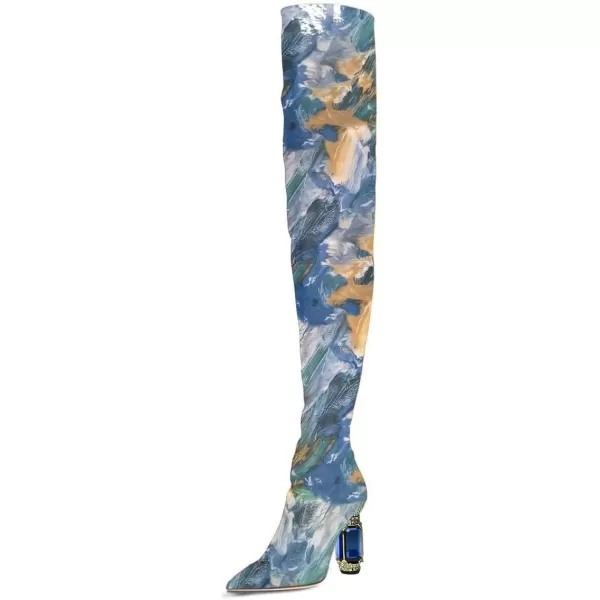 imageFSJ Women Winter Over The Knee Boots Crystal Chunky High Heel Stretch Thigh High Fashion Zipper Long Boots Warm Shoes Size 415 USPainting