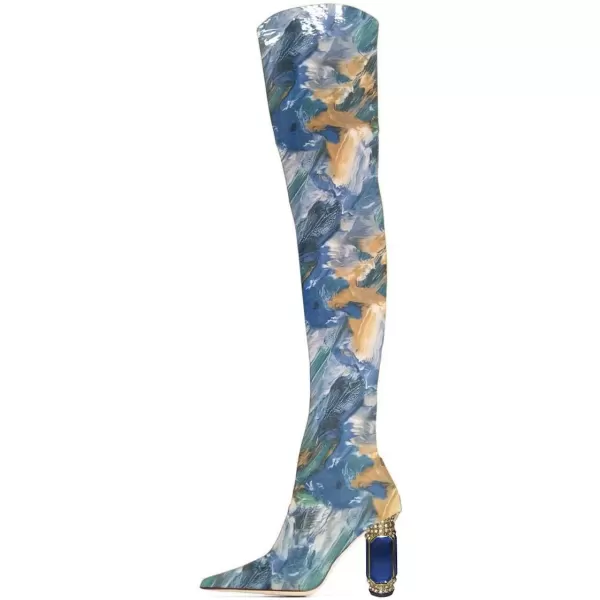 imageFSJ Women Winter Over The Knee Boots Crystal Chunky High Heel Stretch Thigh High Fashion Zipper Long Boots Warm Shoes Size 415 USPainting